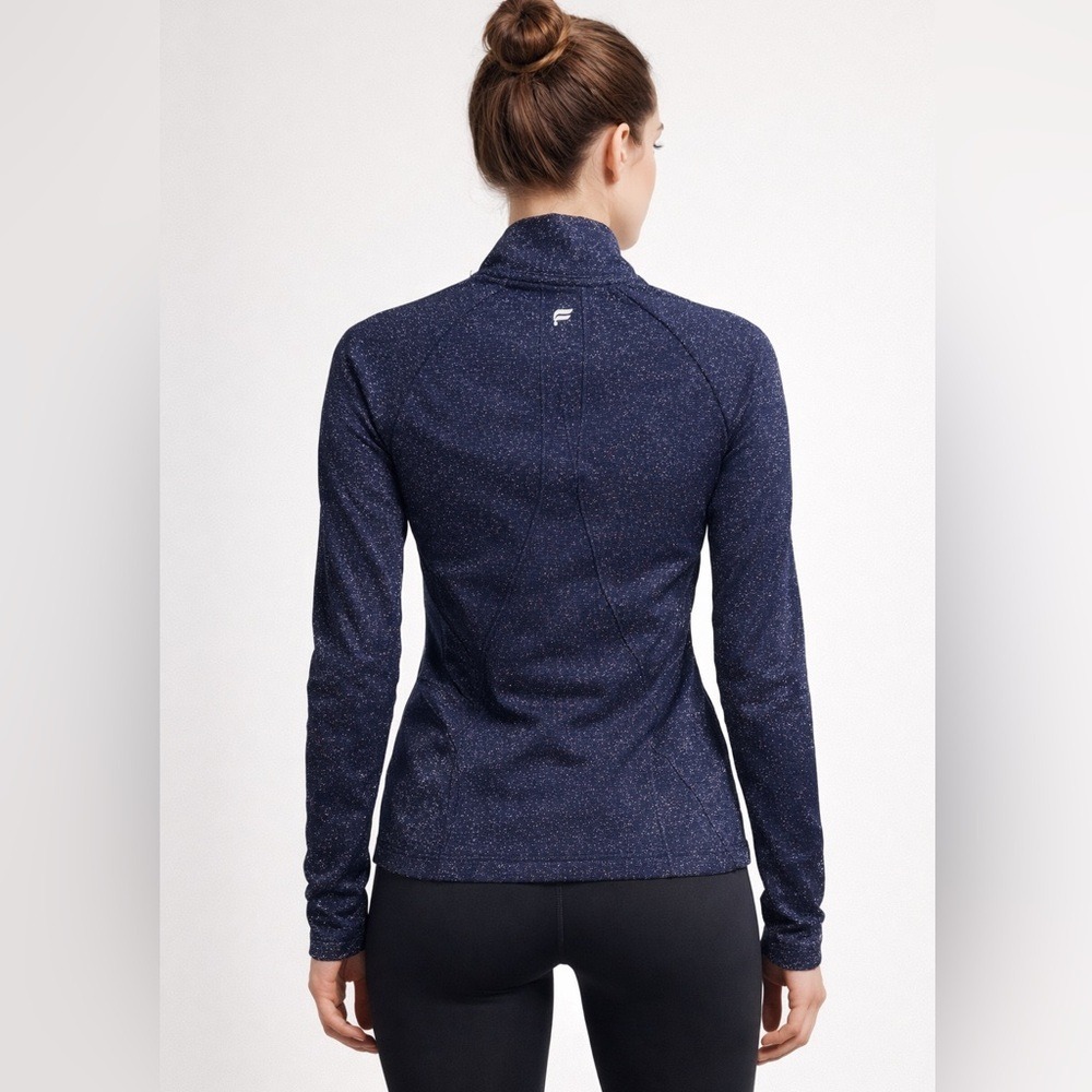 Fabletics Navy Sparkle Zip Up Athletic Jacket Womens Size Small‎ Thumbholes